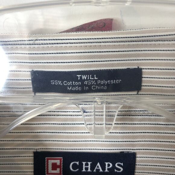 Chaps NWT Men's Tan/White Striped Twill Button Down Long Sleeve Shirt 16-16.5 L - Picture 2 of 10